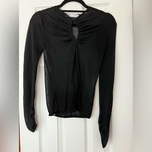 ZARA Sheer long sleeve top with ruching sleeves and keyhole neckline